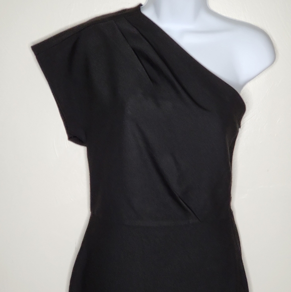 Maje Women's one Shoulder Sheath Dress Solid Black Size 2 Side Zip - Picture 6 of 12
